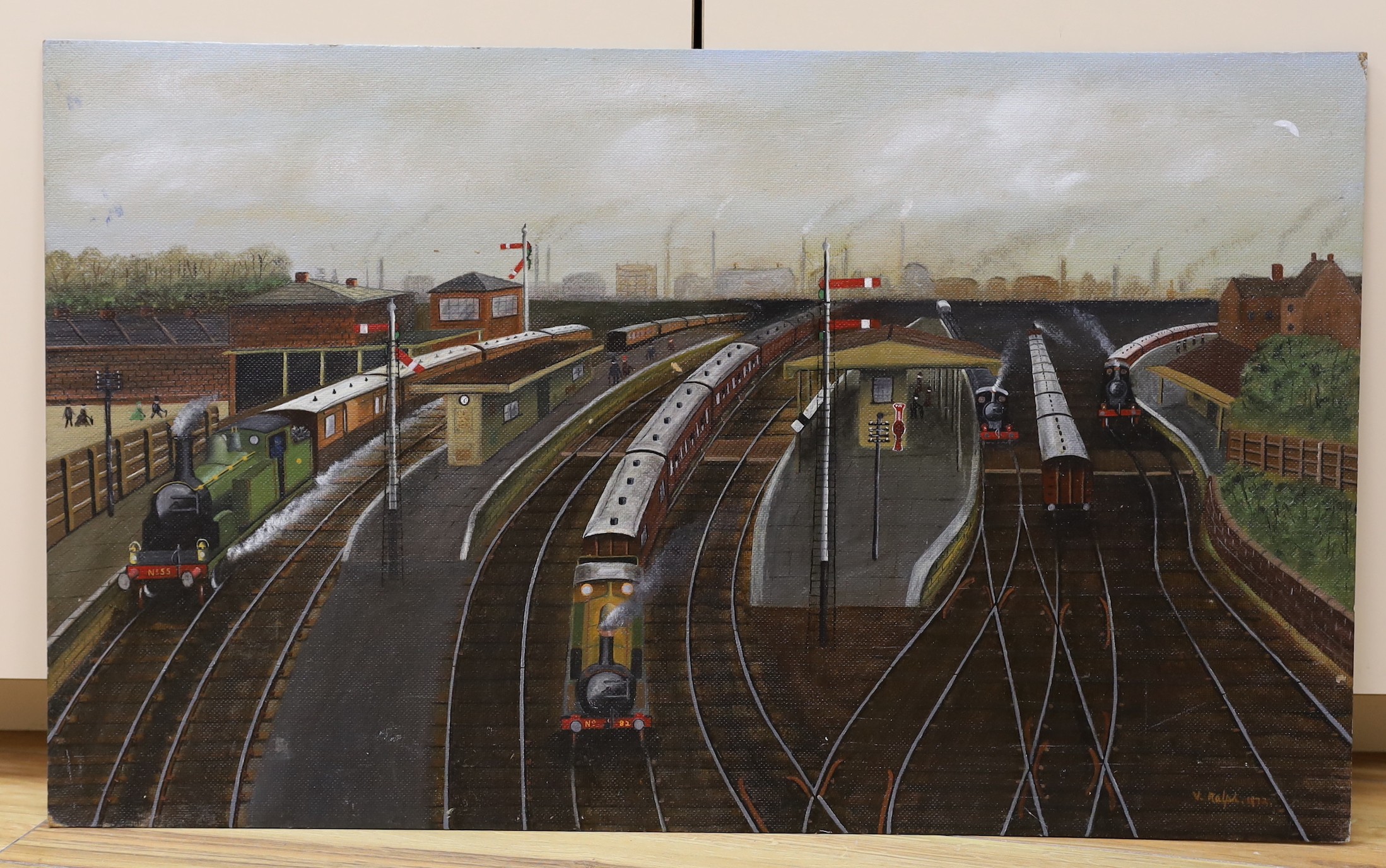 V. Ralph, oil on board, Clapham Junction c.1880, signed and dated 1972 and inscribed verso, 46 x 76cm, unframed